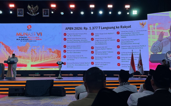 Presiden Prabowo Subianto sampaikan pidato dalam penutupan Munas PKS di Jakarta, Senin (29/9/2025). [X @MardaniAliSera]
